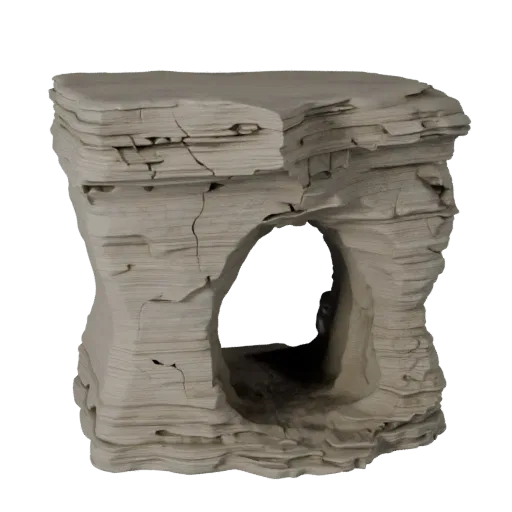 Limestone Cave Mouth Stylized 3D model, stylized isometric environment render, showing stratified stone, rock faces.