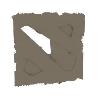 Modelo 3D del logo de Dota 2, con una 'S' estilizada dentro de un cuadrado, renderizado con acabado texturizado de piedra.