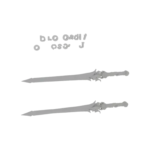 3D model of Dante's Rebellion sword from Devil May Cry, a large, ornate blade with a detailed hilt.