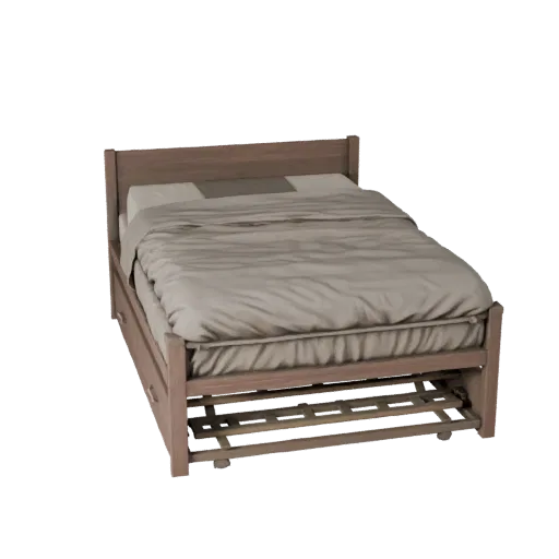 Storage Bed Frame Realistic 3D model, bedroom, three-quarter studio render, fabric detail.