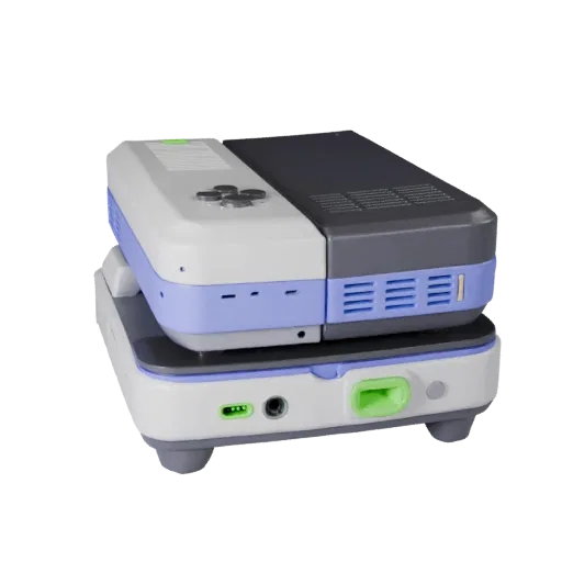 Next Gen Game Console Stylized 3D model, stylized isometric render, showing matte plastic, console proportions.