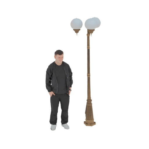 Man Standing Next to a Lamp Post