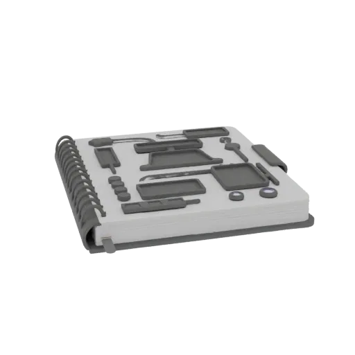 Home Office Notebook Printable 3D model, isometric STL render, showing plastic, desk-scale silhouettes.