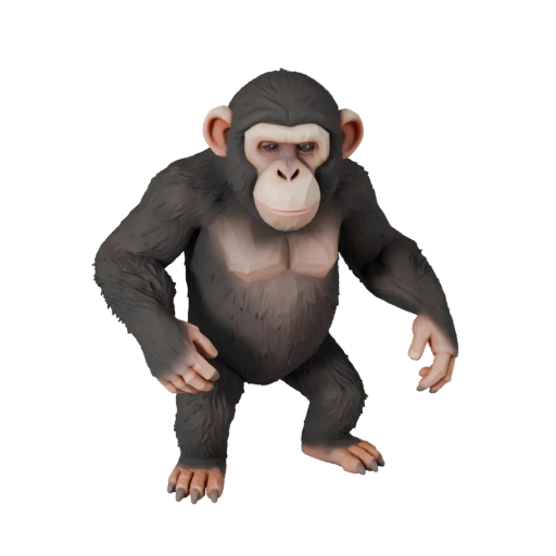 Modelo 3D de Chimpanzé Baixo Poli - Asset para Jogos Unity com FBX | PBR