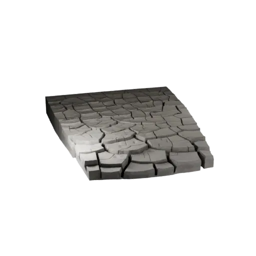 Cracked Dry Lake Bed High Poly 3D model, close-up cinematic environment render, showing layered soil, dune ridges.