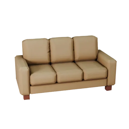 Tufted Modular Couch Low Poly 3D model, living room, game viewport three-quarter view, woven fabric detail.