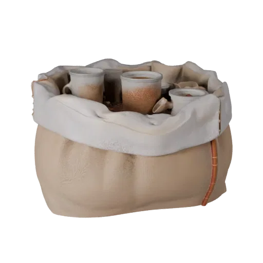 Spice Rice Sack High Poly 3D model, close-up studio render, showing powders, small ingredient shapes.