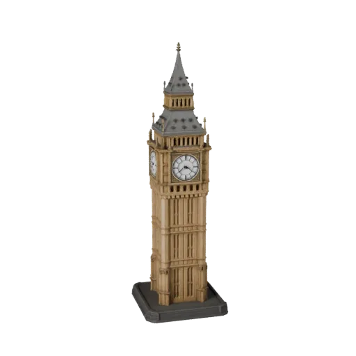 Modelo 3D Big Ben pronto para Unreal Engine, viewport do Unreal Engine, mostrando materiais da estrutura do marco histórico e