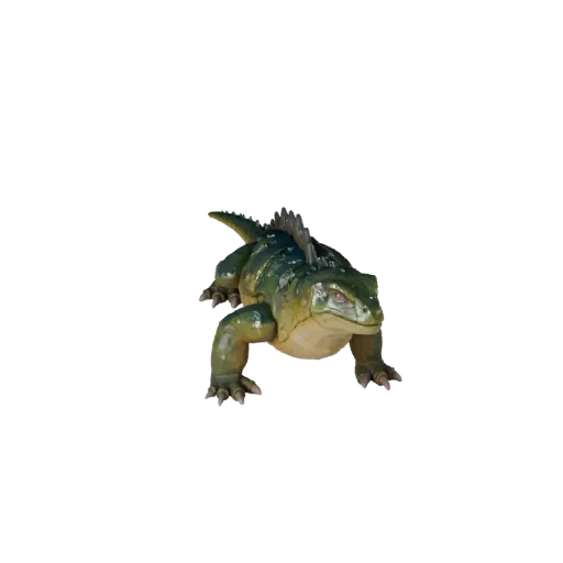 Modelo 3D Gila Monster Low Poly, vista lateral da câmera de gameplay, asset animal low-poly com padrões de placas, cristas oc