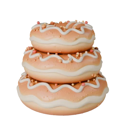 Celebration Donut Stack 3D model, three-quarter front view, AR viewer studio render, showing cream, form detail.