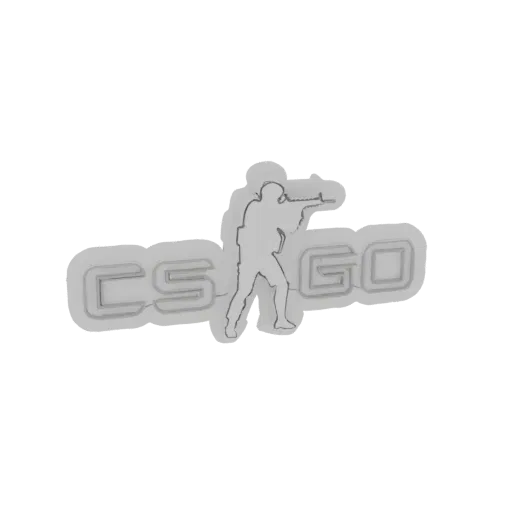3D model of the CS:GO logo, featuring the text 'CS GO' and a silhouette of a soldier aiming a rifle.