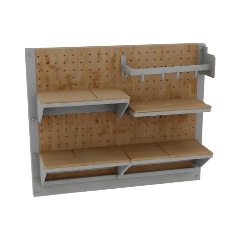 Mechanic Pegboard Wall Printable 3D model, isometric STL render, showing steel frames, stable fixtures.