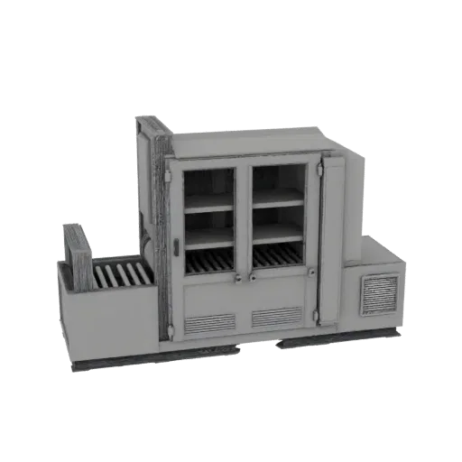 Packaging Control Cabinet Printable 3D model, isometric STL render, showing painted steel, machine stations.
