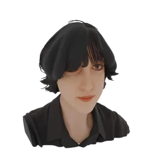3D model preview of a stylized anime-inspired bust with a black bob haircut and detailed facial features.