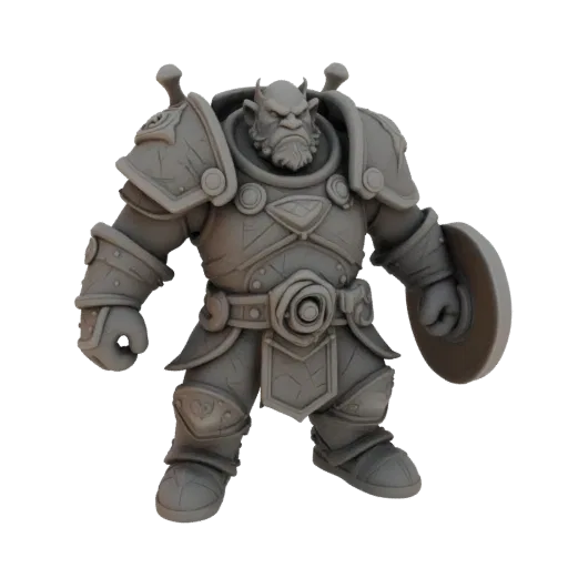 Fantasy Zwergenkrieger Defensiv Miniatur STL, Drei-Viertel-Tabletop-Rendering, harzdruckbare Heldenminiatur mit Lederpanzerun
