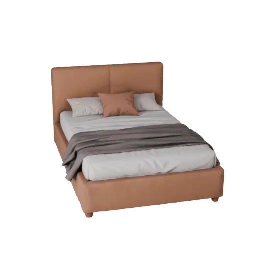 Modelo 3D Estructura de Cama Plataforma GLB, renderizado AR de tres cuartos, mostrando tela de visualización de producto.