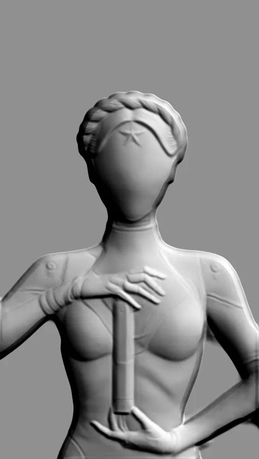 3D-Modell Basrelief "Stern" mit Zopf, monochrom, mit Stern und stilisiertem Zopf.
