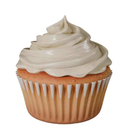 Glasierte Cupcake 3D-Modell, Dreiviertel-Frontansicht, Unity-Viewport, zeigt Sahne, süße Lebensmittel-Silhouette.