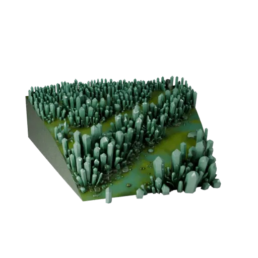 Fantasy Crystal Forest Biome 3D model, stylized isometric environment render, showing terrain layers, terrain detail.