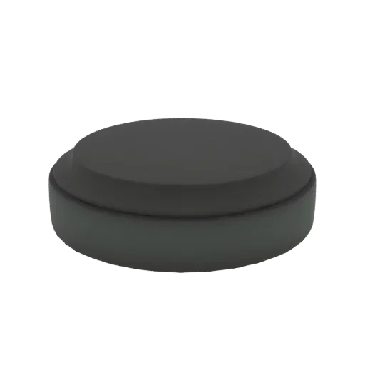 A 3D render of a dark gray, round pedestal stand with a tiered design, shown against a white background.