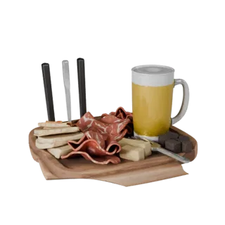 Picnic Charcuterie Board Realistic 3D model, three-quarter studio render, showing ceramic, arranged serving layout.