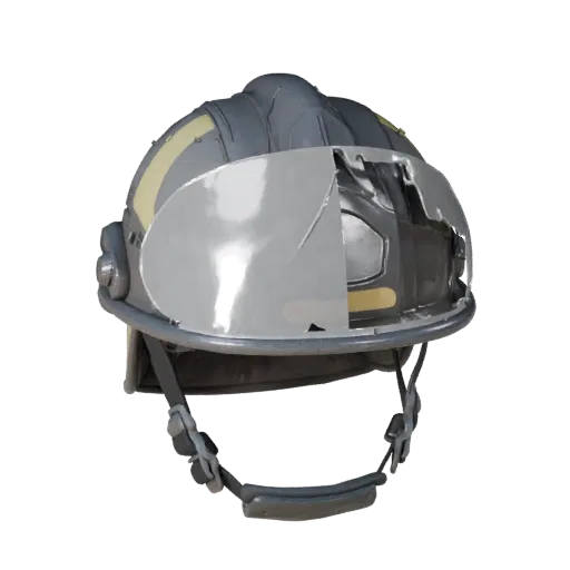 Modello 3D modulare Casco Industriale per Soccorritori, vista isometrica kit modulare, con scudi trasparenti, dettaglio forma