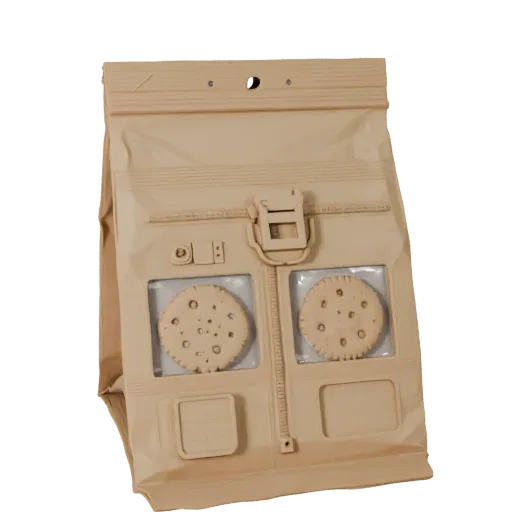 Bagged Cookie Pack Printable 3D model, isometric STL render, showing cardboard, package massing.