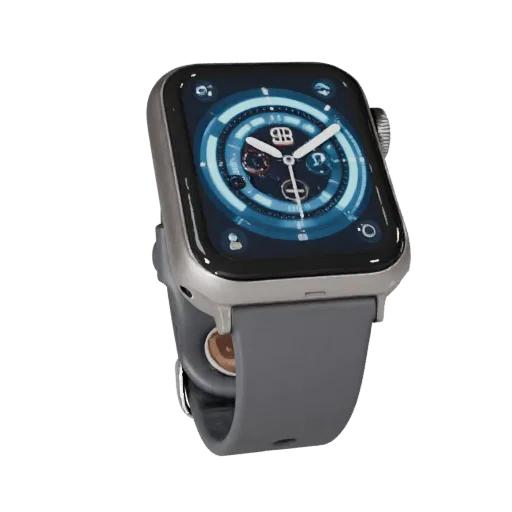 Luxury Smartwatch 3D model, three-quarter front view, AR viewer studio render, showing silicone, wearable fit.