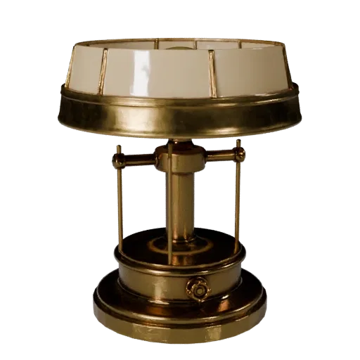Brass Table Lamp render detail 3D model, side view studio render, with clean topology and PBR shading on the lamp.