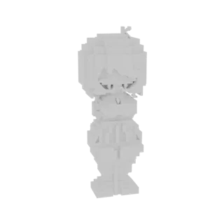 Um modelo 3D branco de garota anime em arte voxel contra um fundo branco.
