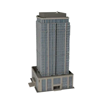 Residential Skyscraper low poly 3D model, game-ready exterior view, showing commercial office building materials and architec