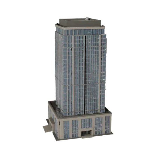 Residential Skyscraper low poly 3D model, game-ready exterior view, showing commercial office building materials and architectural detail