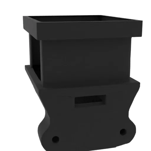 Un rendu 3D d'un pot moderne noir avec une base décorative unique et courbée et une découpe rectangulaire.