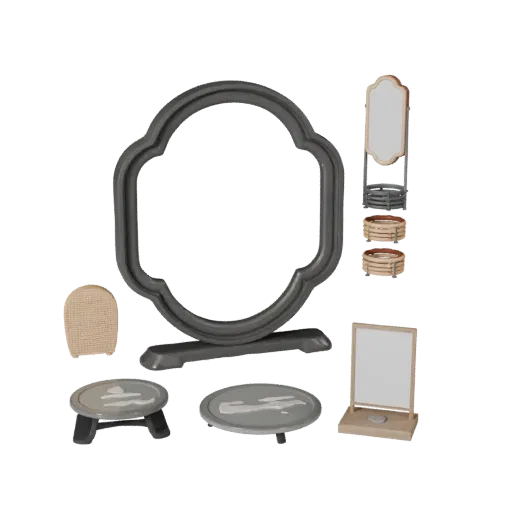 Handmade Mirror Product Viz 3D model, living room, three-quarter studio product render, ceramic detail.