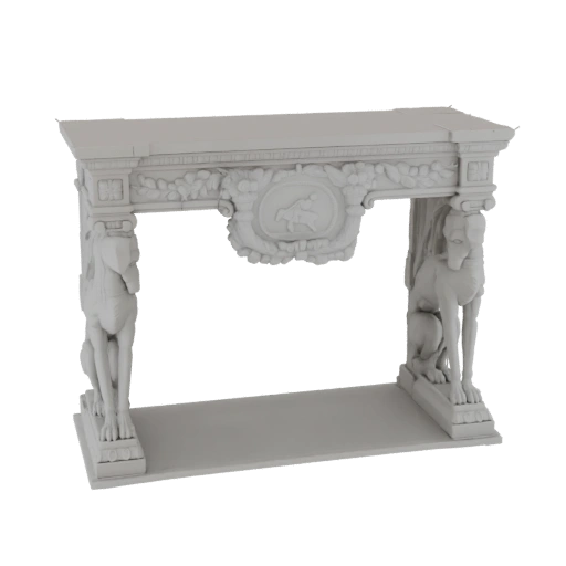 Ornate Fireplace Mantel with Dog Statues