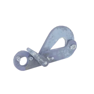 Modello 3D di un morsetto metallico regolabile per fune con bulloni visibili e meccanismo a ganascia mobile.
