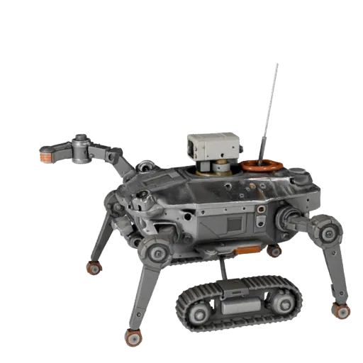 Crawler Lab Drone Realistic 3D model, three-quarter studio render, showing metal frames, robot form.