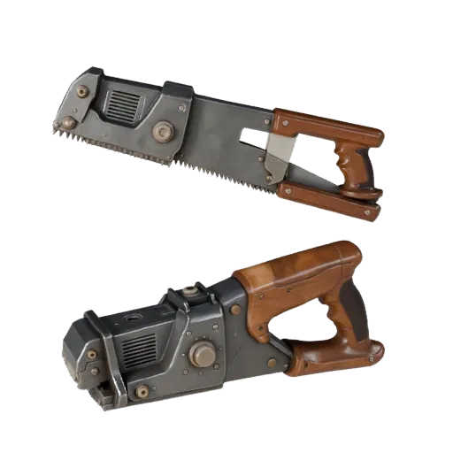 Vintage Saw High Poly 3D model, close-up studio render, showing painted metal, functional silhouettes.