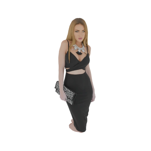 Elegant Woman in Black Dress with Clutch