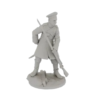 3D model of an Imperial Russian infantryman in uniform, holding a rifle with a bayonet, standing on a textured base.