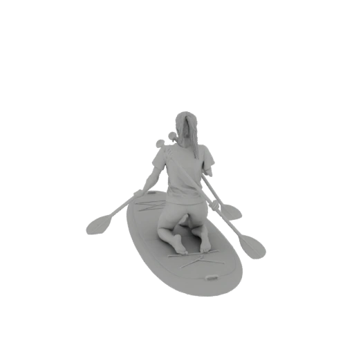Woman Kneeling on Paddleboard with Paddle