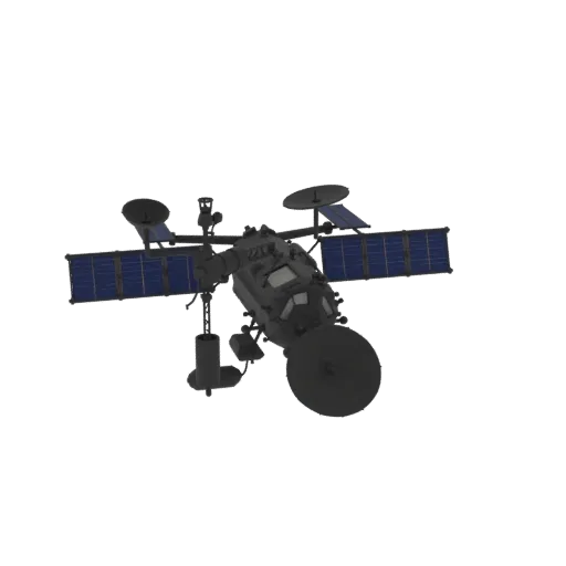 Navigation Satellite Printable 3D model, isometric STL render, showing solar panels, spacecraft silhouette.