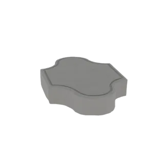 Uma renderização 3D de um único paralelepípedo cinza intertravado com uma borda curva e intertravada.