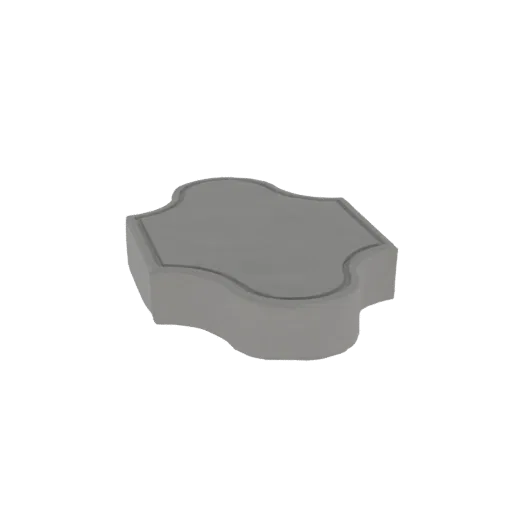 Un rendu 3D d'un seul pavé gris interverrouillable avec un bord incurvé et emboîtable.