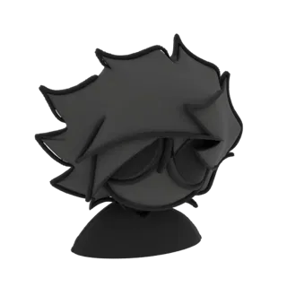 A 3D model of spiky, dark anime-style hair, viewed from the side, with sharp, layered strands.