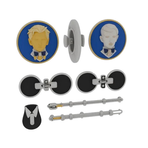 Round Tie Clip collectible detail 3D model, top-down studio render, showing cufflink silhouette and surface contrast.