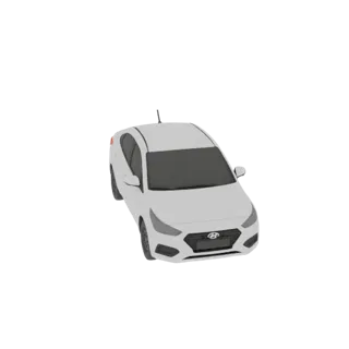 3D model of a white 2020 Hyundai Solaris sedan, viewed from a slightly elevated front-right angle against a white background.
