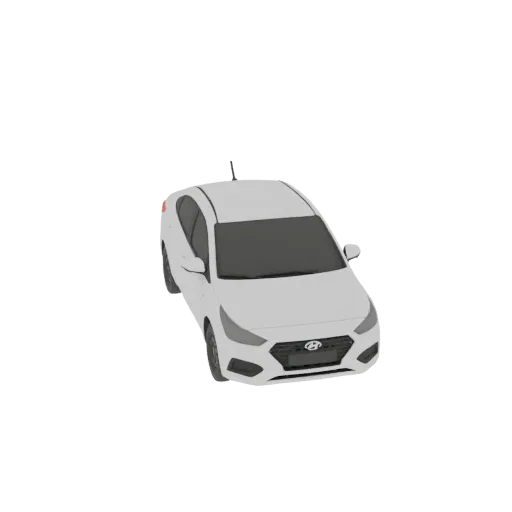 Modelo 3D de um sedã Hyundai Solaris branco de 2020, visto de um ângulo frontal direito ligeiramente elevado contra um fundo
