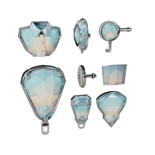 Gem Set Shirt Stud game ready 3D model, front-three-quarter studio render, highlighting cufflink form and finish detail.