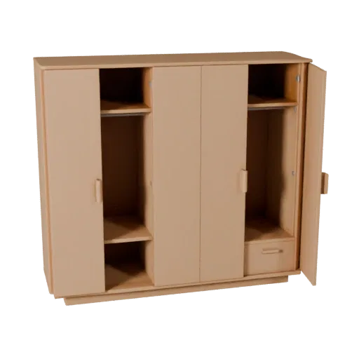 Floating Wardrobe Modular 3D model, bedroom, isometric modular kit view, painted wood detail.